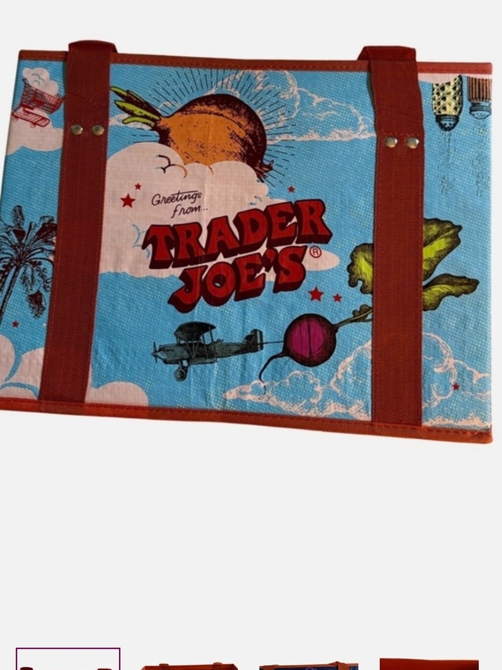 Trader Joe's NWT Collampsible Retro Graphic Tote Bag - Blue & Orange